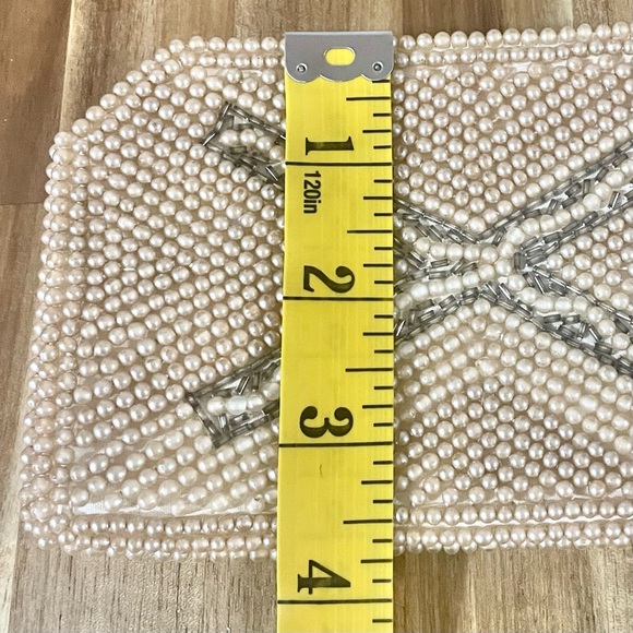 Reina Elegant Evening Ivory Faux Pearl Beaded Clutch Vintage 50’s Made in Japan - Picture 9 of 10